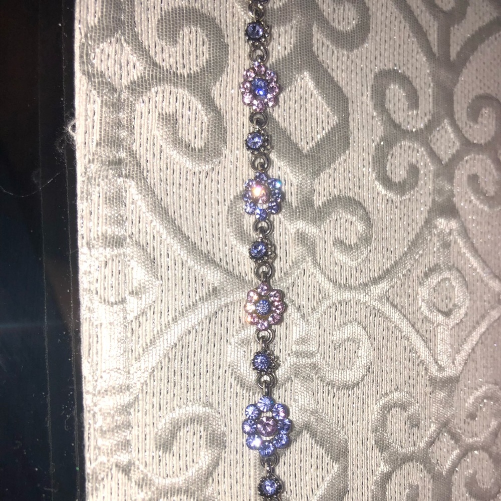 Purple and pink crystal flower bracelet